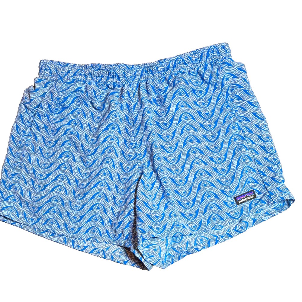 Patagonia Women's Size Small 4" Baggies Shorts Blue White Paisley